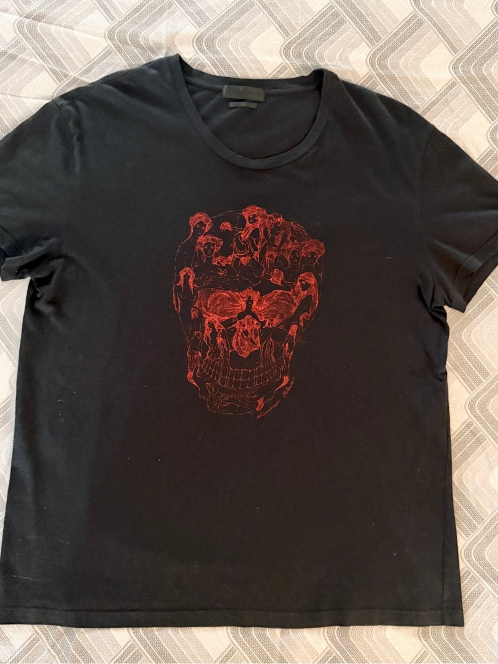 Alexander McQueen Black Tee with Red Skull Graphic